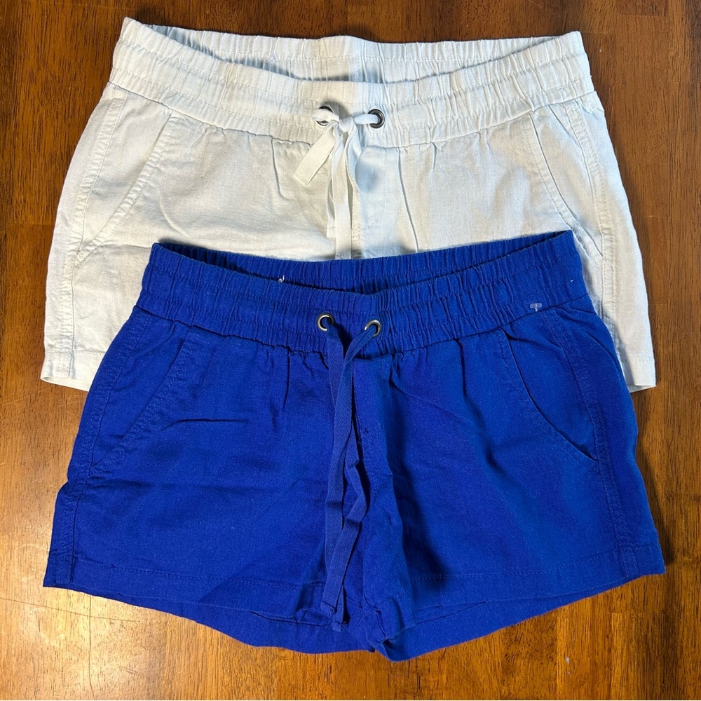 Linen Blend Shorts Bundle | Women XS |Blue & White | Elastic Waist Casual Summer